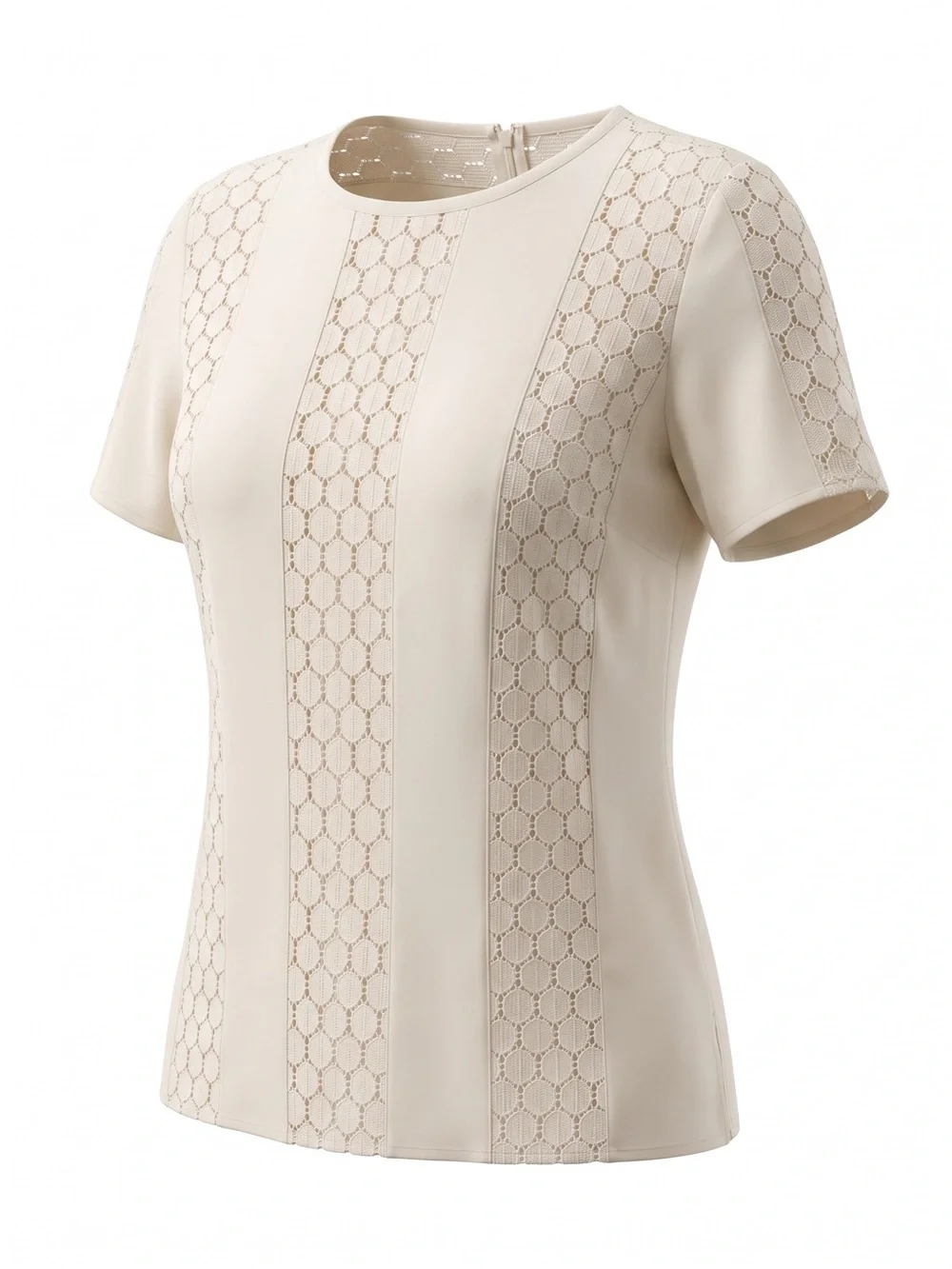 Akris Punto🌟Cream Lace-Panel Short Sleeve Blouse🌟SZ 12🌟Classic🌟Elegant🌟Chic! - Picture 1 of 5